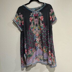 Johnny Was Black Floral Embroidered Blouse